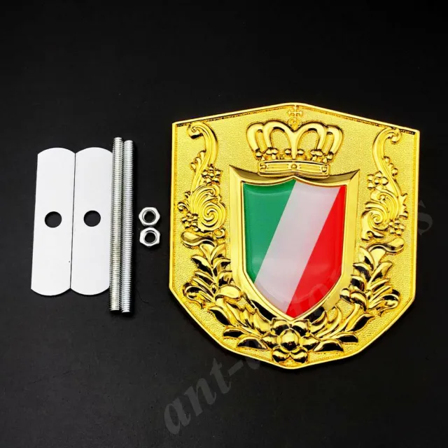 Metal Golden Italy Italian Flag Royal Crown Car Front Grille Emblem Badge Decal