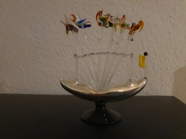 Bowle Spieße Glasspieße Figuren Vögel Lauscha Glas Schiff 12 Stück