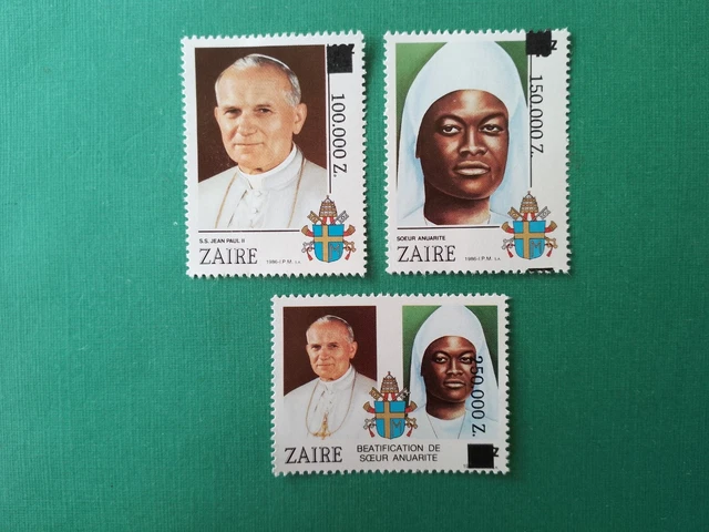 Zaïre 3 surchargé Nouvelle Valeur en milliers NZ Pape Jean-Paul II MNH neuf