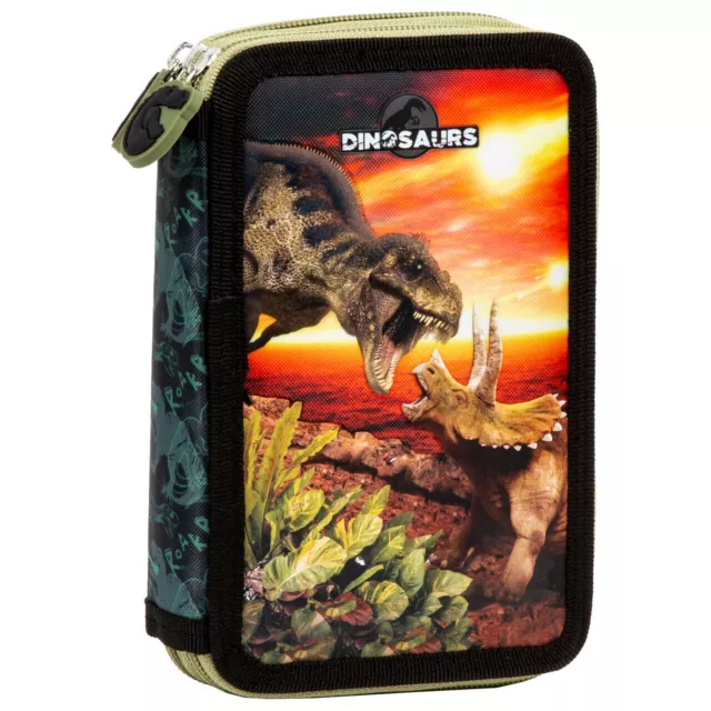 Dino Federtasche gefüllt 2 Fach Federmäppchen Stifte Etui Federmappe Dinosaurier