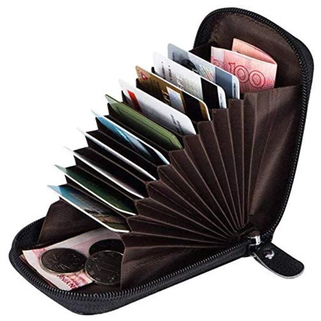 Genuine Leather Men Wallet Credit Card Holder RFID Blocking Zipper Pocket Thin 8