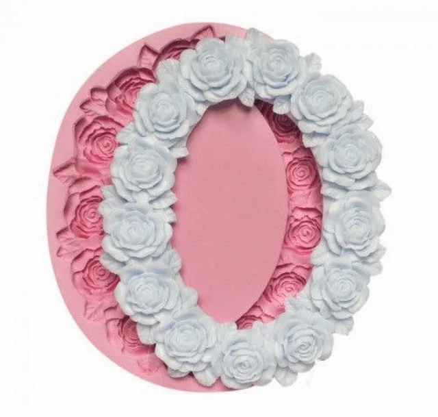 Moule Silicone Cadre Photo Rond 35cm déco Fleurs Roses pour Plâtre Polyester