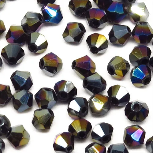 Lot de 40 Perles Tchèques Toupies en Cristal 4mm Noir Irisé