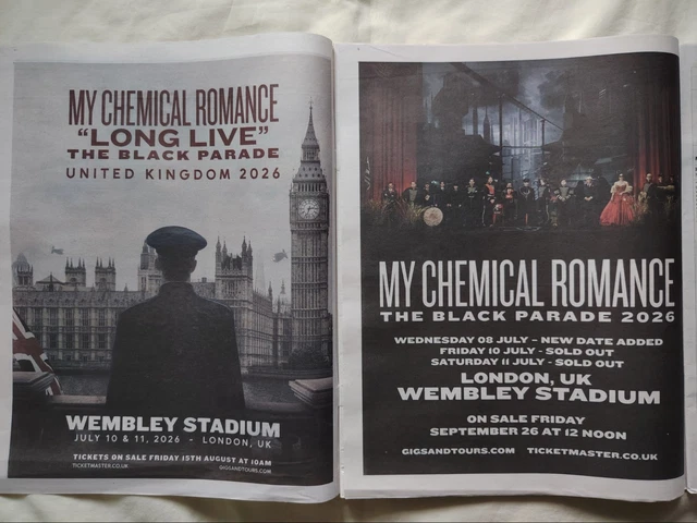 MY CHEMICAL ROMANCE 2026 TOUR THE BLACK PARADE 2 x Newspaper Poster