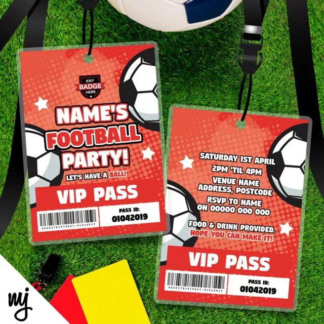 Personalised Red Football Party Vip Passes Lanyards / Invitations | Any Colour!