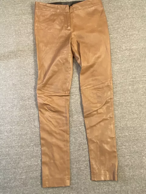 ALC Lamb Leather Pants Womens 4 Brown Skinny Ankle Zipper Rocker Punk