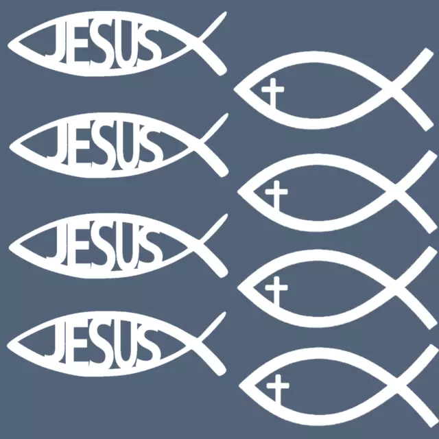 Christian Fish Symbol Ichthus Jesus Cross bundle lot of 8! Vinyl Decal Stickers