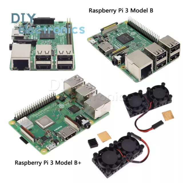 Raspberry Pi 3 Model B/B+ Quad  1.2GHz/1.4GHz 64bit Dual Cooling Fan US