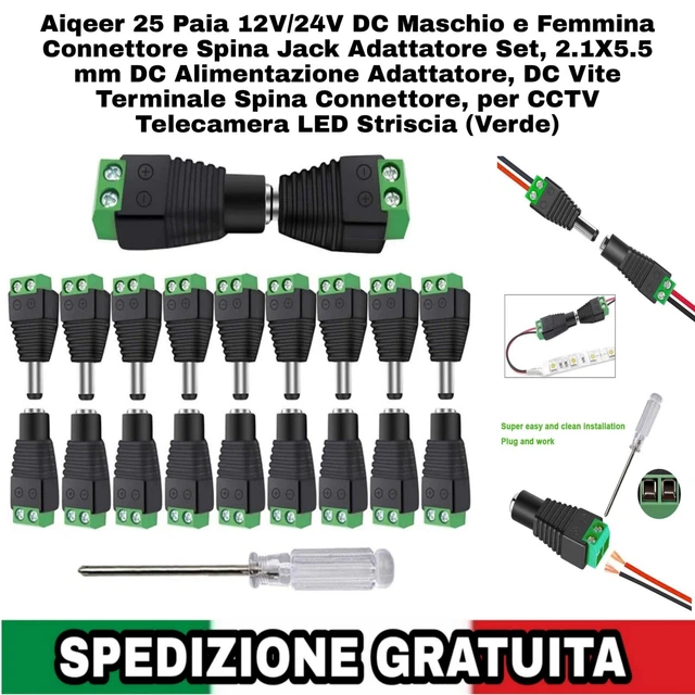 Connettori Alimentazione 12V DC 5,5x2,1 Mm | 2 Maschi + 2 Femmine Per Strisce LED E CCTV | Vite A Morsetto - 2