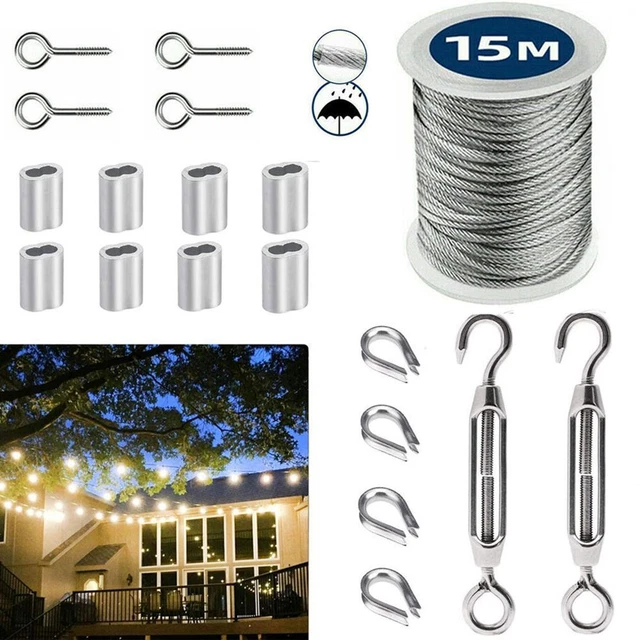 Hanging Rope Wire RAILING FENCE HANGING Set Wire Rope Cable Clothesline Kit Stainless ...