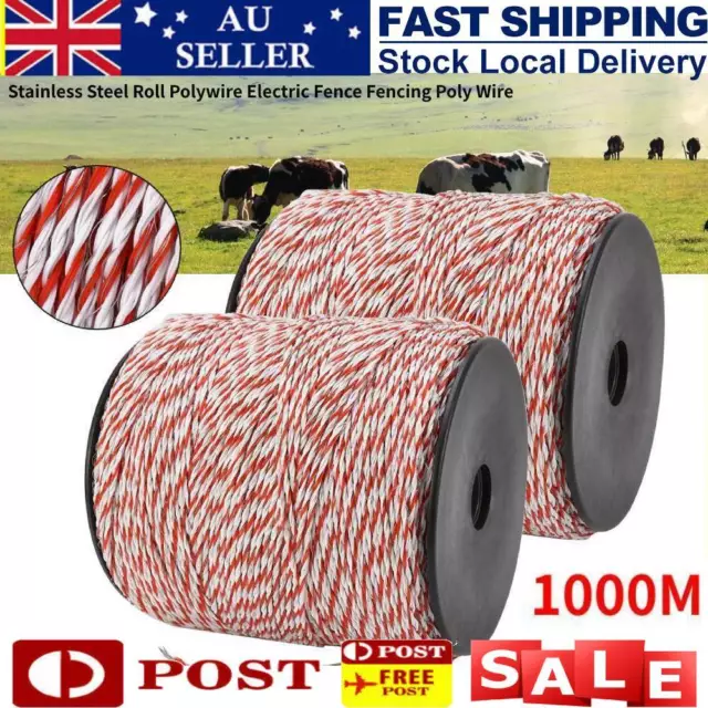 AU 1000M Roll Electric Fence Wire Tape Poly Stainless Steel Temporary Fencing