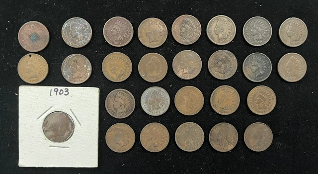 US Indian Head Penny, Lot of 27, mixed dates