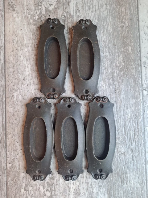 5 Vtg Antique Victorian Eastlake  Pocket Door Pull Handles Cast Iron Matching