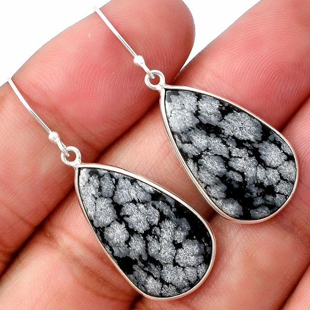 Natural Snow Flake Obsidian 925 Sterling Silver Earrings Jewelry E-1001