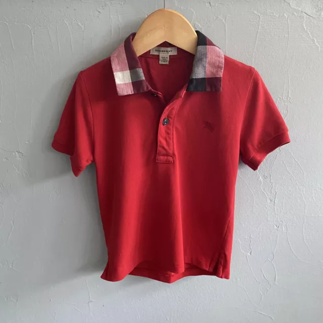 Burberry Boys 3Y 98cm Red Short Sleeve Polo Plaid Collar Authentic