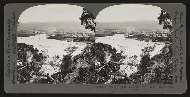 Bird's-eye view of Launceston and harbor, Tasmania Old Photo