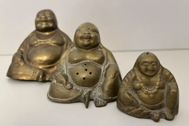 Tre statuine d’epoca di Buddha in ottone