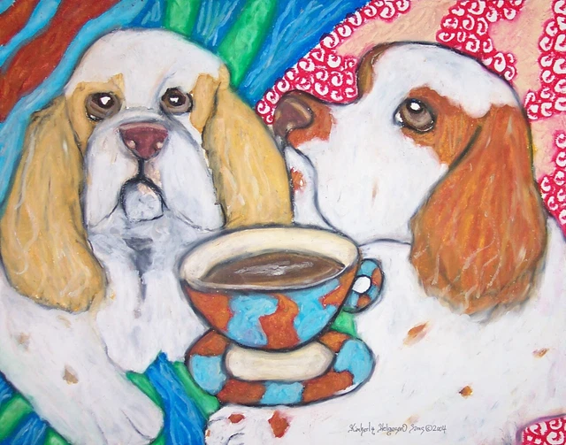 Clumber Spaniel Coffee 4 x 6 Art Print Dog Collectible Signed by Artist KSams