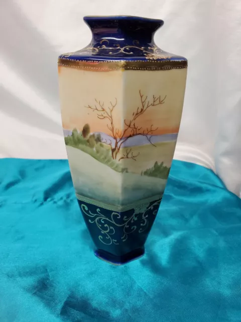 Antique Nippon  Morimura Hand-Painted  Scenic landscape Porcelain Vase