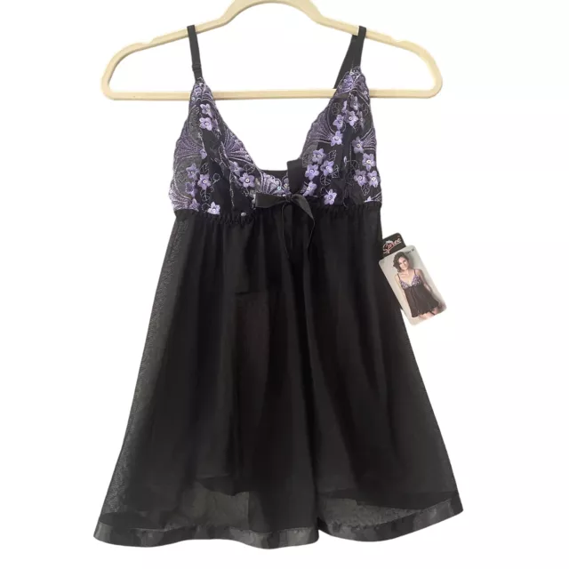 Spree Intimate Black Floral Lingerie Nightgown Set NWT Size Medium