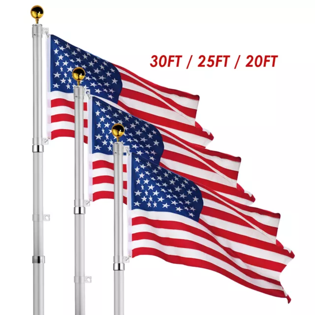 AplusChoice 20/25/30 Ft Aluminum Flag Pole Sectional/Telescopic Flagpole Kit