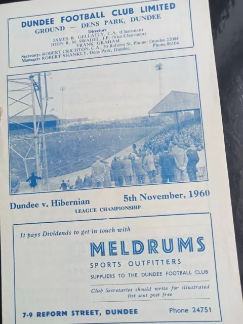 Dundee v Hibernian 5/11/1960 League Match Programme