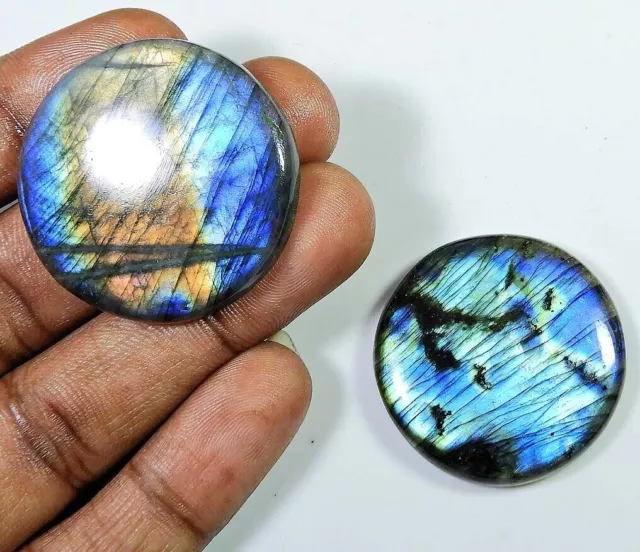 37X37-35X35 MM Naturel Multi Labradorite Ronde Cabochon Pierre Précieuse En... 3