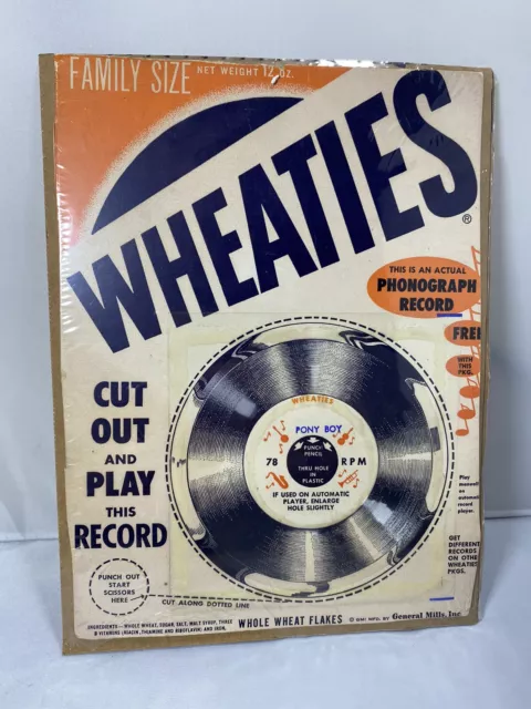 VINTAGE Wheaties Pony Boy Phonograph Record Cereal Box Cut Out Cardboard Backed