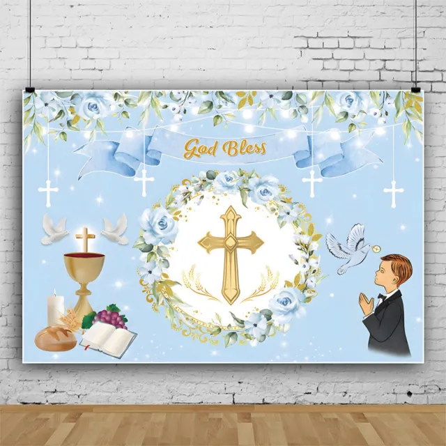 Boys Backdrop Baptism Mi Holy Communion Christening God Bless Background Party