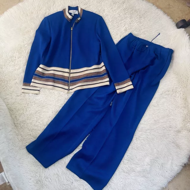 St. John Sport By Marie Gray Y2K Santana Knit Royal Blue Jacket & Pant 2pc Set S