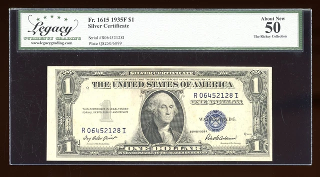 DBR $1 1935-F Silver Fr. 1615 RI Block Legacy AU-50 Serial R06452128I