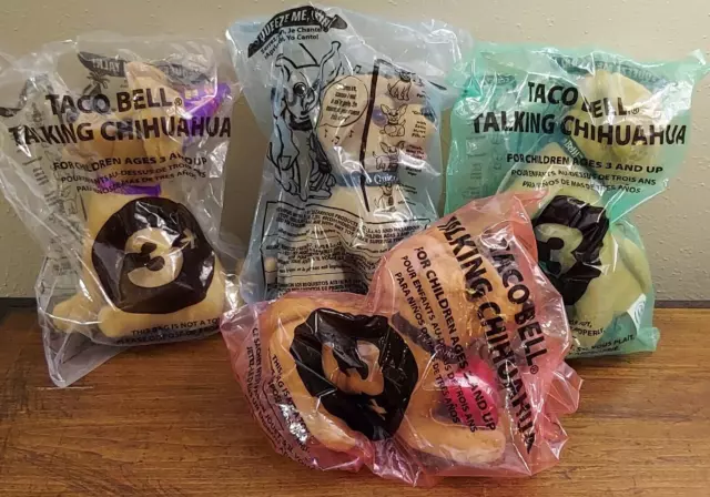 Vintage Taco Bell Talking Chihuahua Dogs Lot of 4 FACTORY SEALED ALL WORK