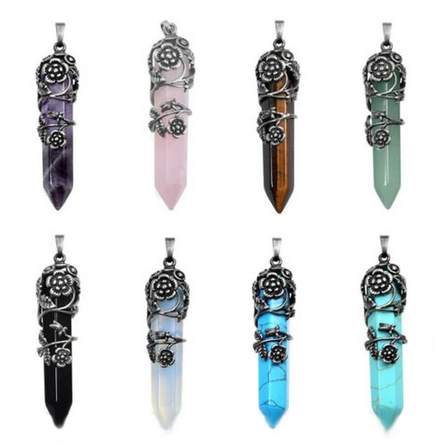 Fashion Gemstone Hexagonal Prism Quartz Crystal Healing Point Pendant Necklace