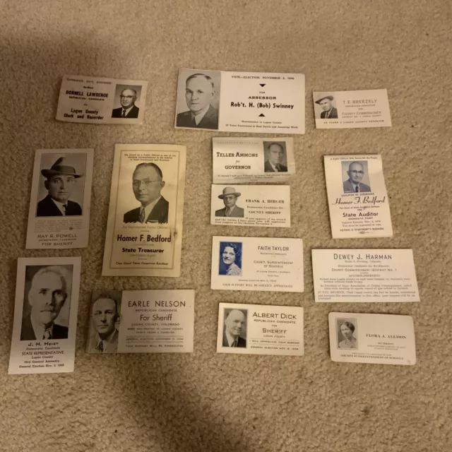 Vintage1940’s  POLITICAL Candidate Election Card Lot Of 14 Colorado History
