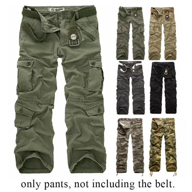 Mens Army Cargo Combat Military Trousers Pants Slacks Multi Pockets Casual Work+