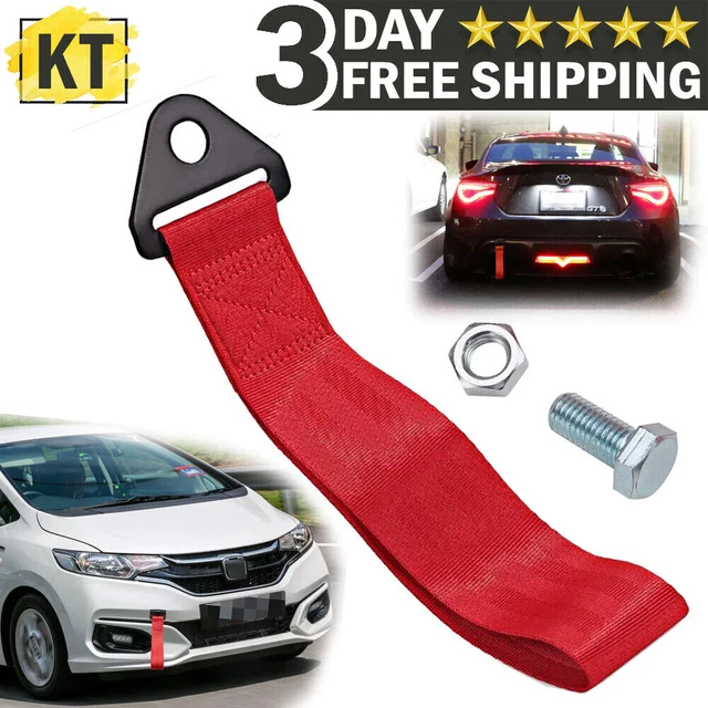 Correa de remolque para autos de carreras cuerda gancho universal trasero/frontal rojo