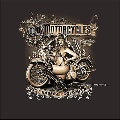 Biker Pinup Oldtimer Moto Oldschool Moto T-Shirt 4007 Br Ls
