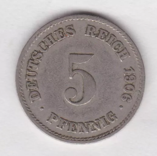 5 Pfennig Deutsches Reich 1906 J Kursmünze Reichsadler groß Kaiserreich