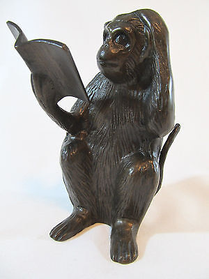 Vintage Bronze Monkey Figurine Holding Book Decorative Collectible