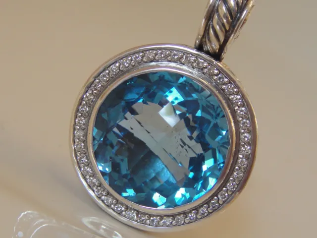 $2350 David Yurman ,Ss Albion Large Cerise Blue Topaz Diamond Enhancer