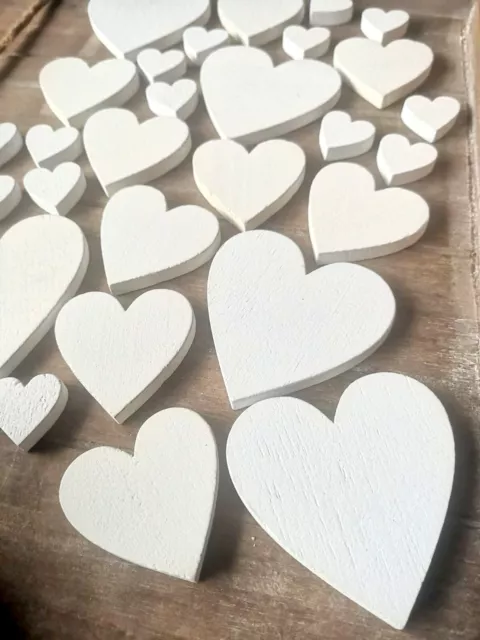 30 x Grueso Madera Aserrada Corazones Corazón Madera 2+5+7 cm Decoración de mesa Corazón Blanco