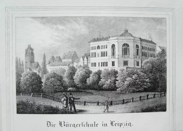 Leipzig Bürgerschule  Sachsen alte Lithographie aus Saxonia 1835-1841