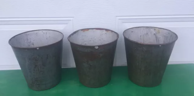 Lot of 3 OLD TIN Sap Buckets BUCKET FLOWERS PLANTERS Crafts Decoration!