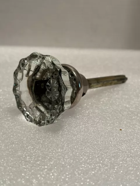 Antique 12 Point Crystal Glass and Brass Door Knob with Spindle