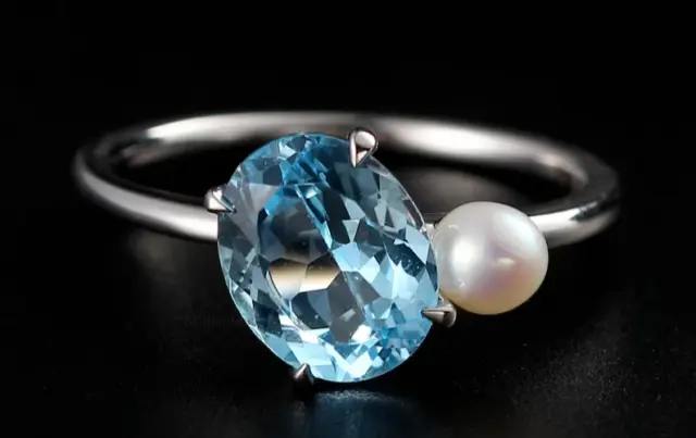 Misura: 9 US Brillante Topazio Naturale Perla Gemma 925 Sterling Argento Anello