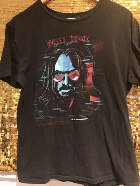T-Shirt Cyberpunk 2077 Digital Ghost Black Tee Johnny Rare Keanu Reeves