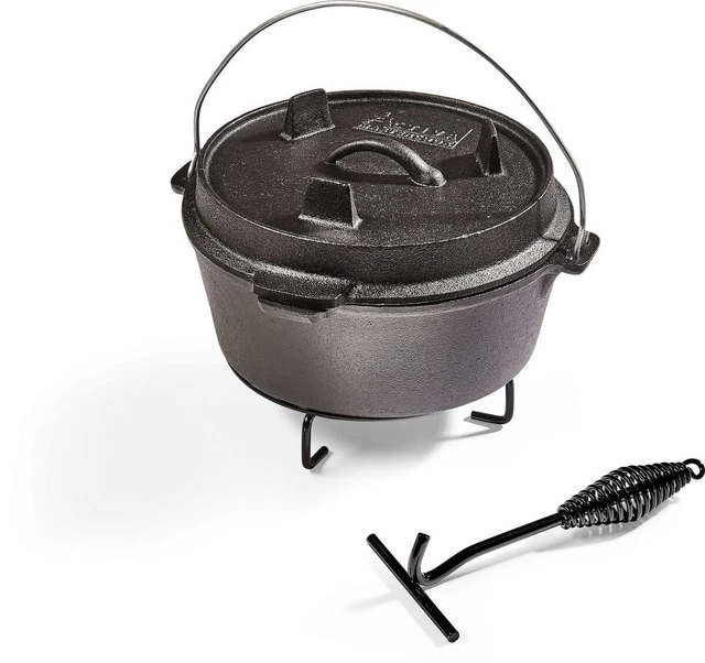 Dutch Oven Topf Ø 25 Kochtopf Gusseisen Feuertopf Camping Schmortopf Deckelheber