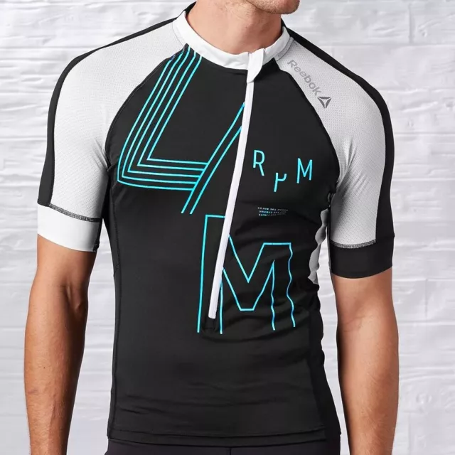 Reebok Lesmills Cycle Hommes Maillot Vélo Roue T-Shirt Noir/ Blanc/