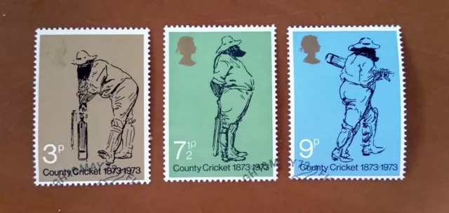 GB QEII Comm. Stamps. 1973 (SG 928-930) County Cricket. Set from FDC