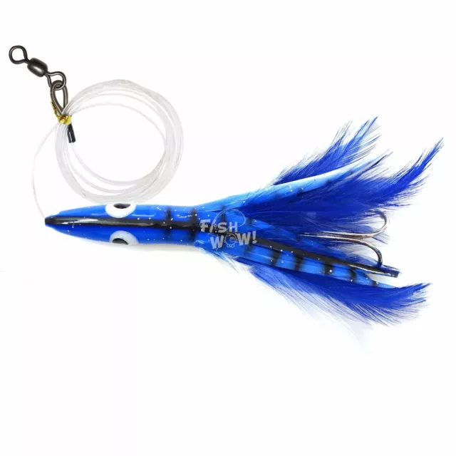 4pcs 6 Fishing Tuna Clone Feather Head Rigged Trolling lure Bait